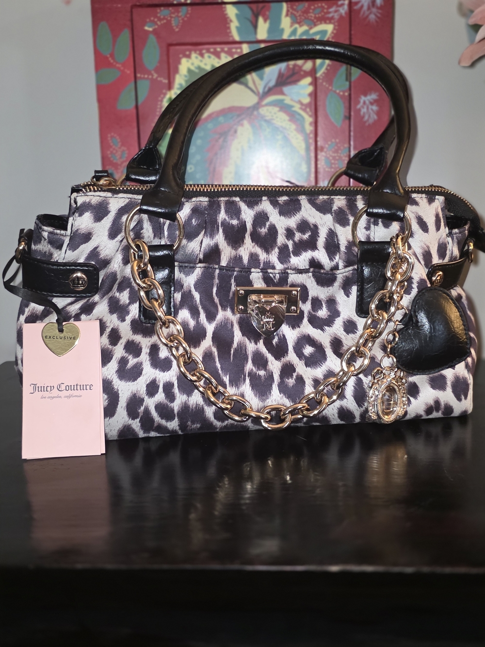 Juicy Couture Black & White Leopard Print Satchel